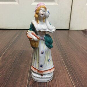 Vtg Ceramic Lady Maid with Basket Figure 8" Hand Painted Japan